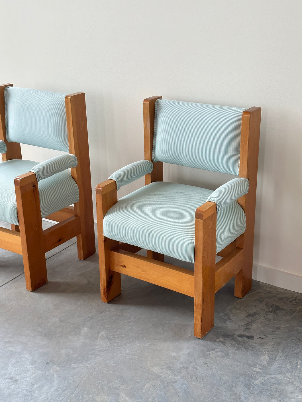 Chunky ticker stripe pine captains chairs